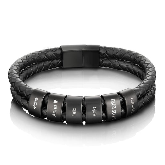 Lederarmband mit gravierten Beads - Papasplatz