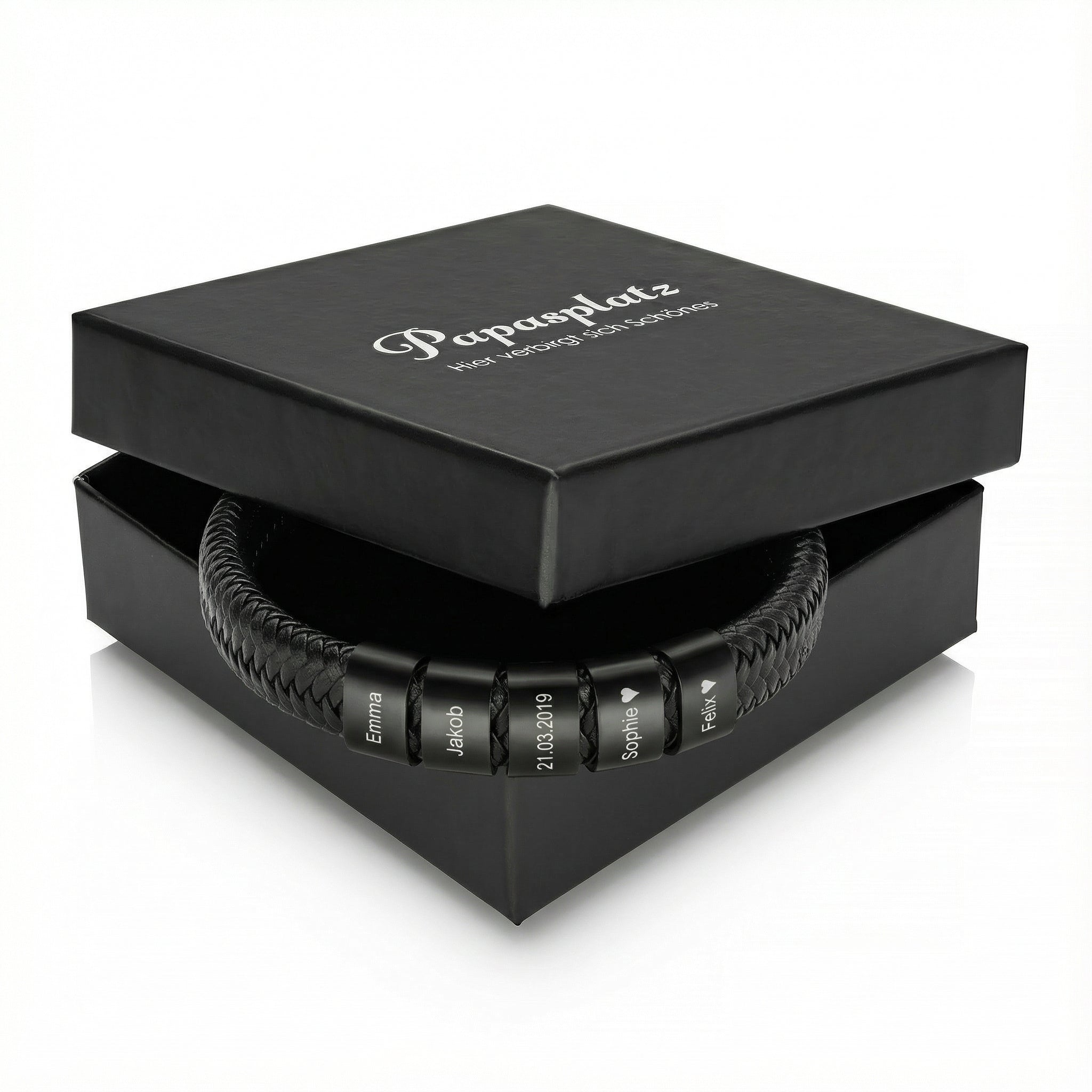 Braided men's bracelet with engraved beads