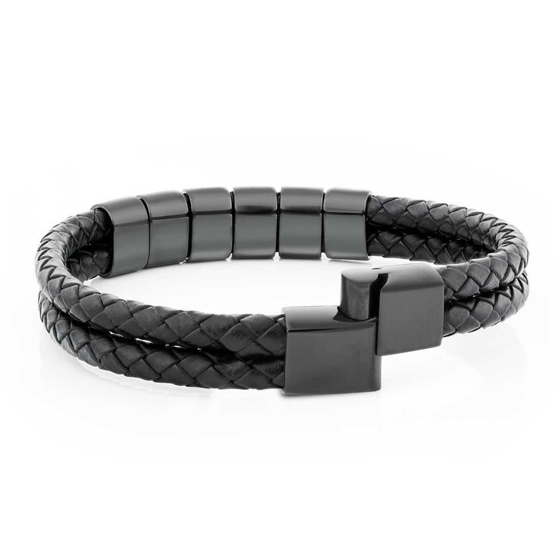 Bracelet Cuir Homme Personnalisé Avec Photo Et Noms - Bijou Gravé Pour Papa Mari - Argent Ou Noir