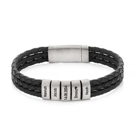 Lederarmband mit gravierten Namensbeads - Papasplatz