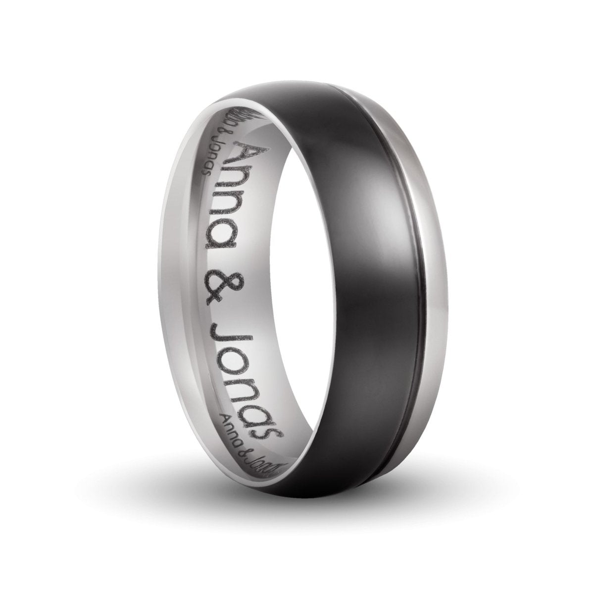 Personalisierter schwarz silberner Titanring - Papasplatz