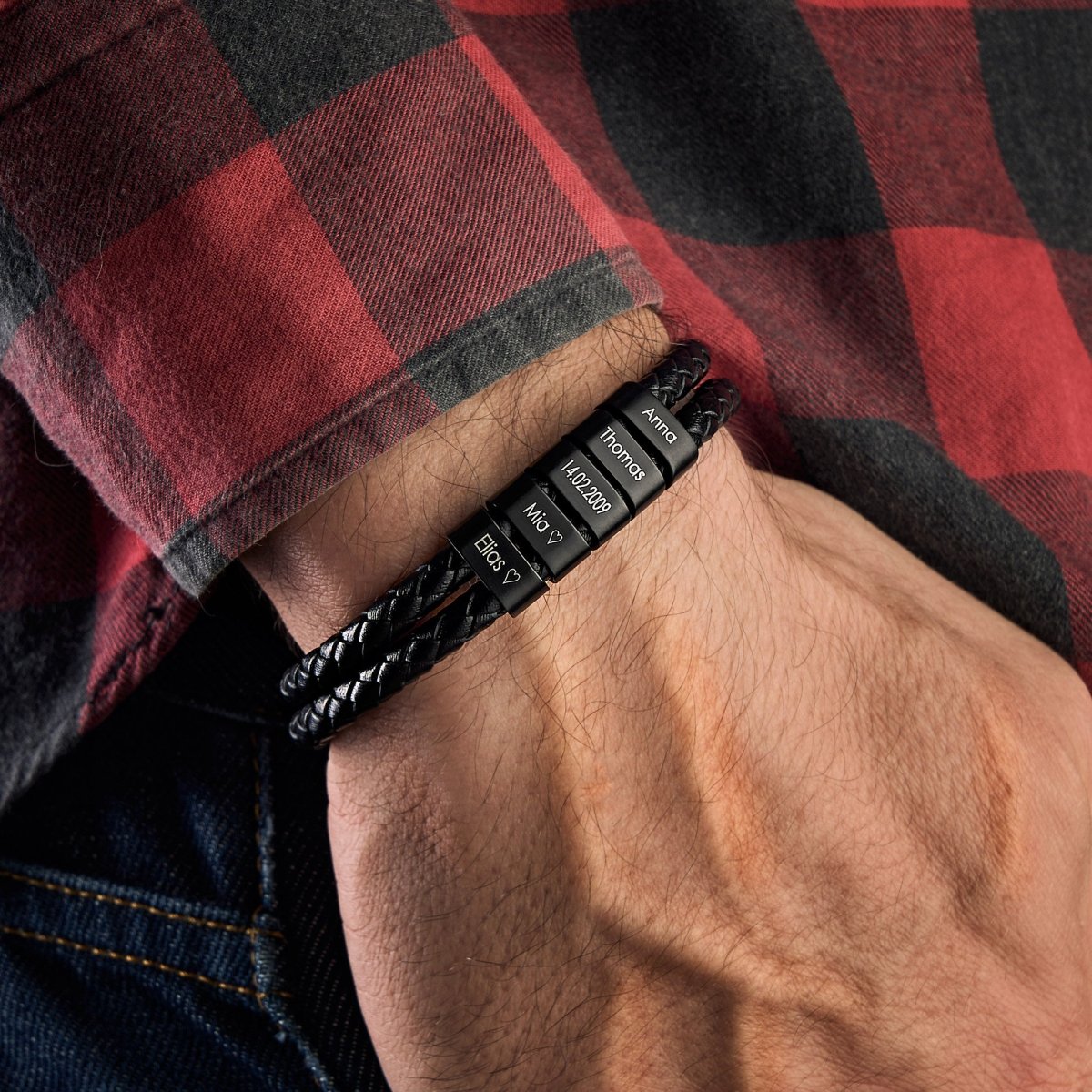 T - Bar Lederarmband mit gravierten Beads - Papasplatz