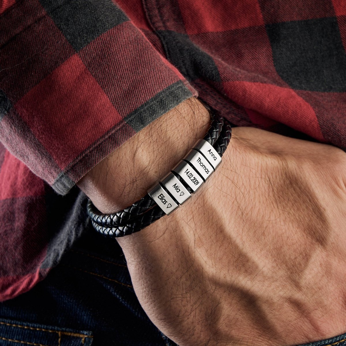 T - Bar Lederarmband mit gravierten Beads - Papasplatz