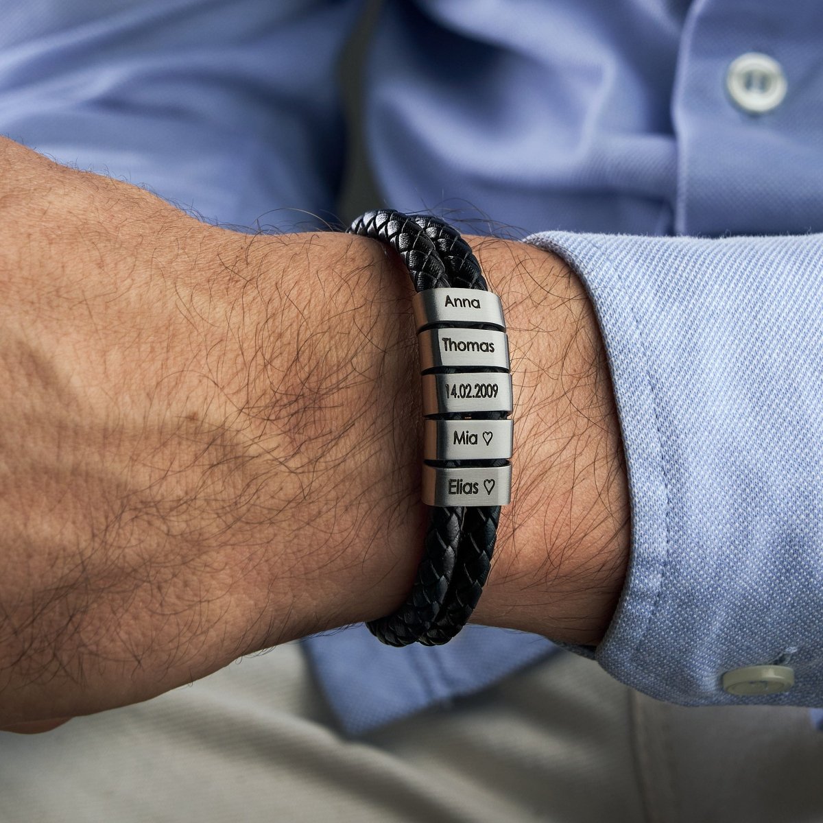 T - Bar Lederarmband mit gravierten Beads - Papasplatz