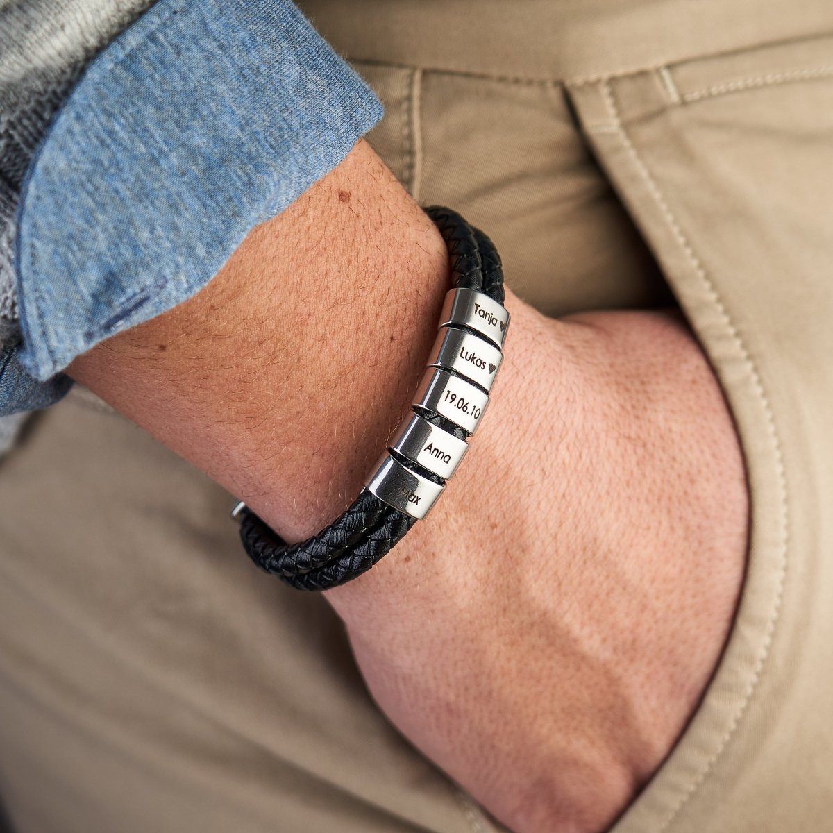 Lederarmband mit gravierten Beads - Papasplatz