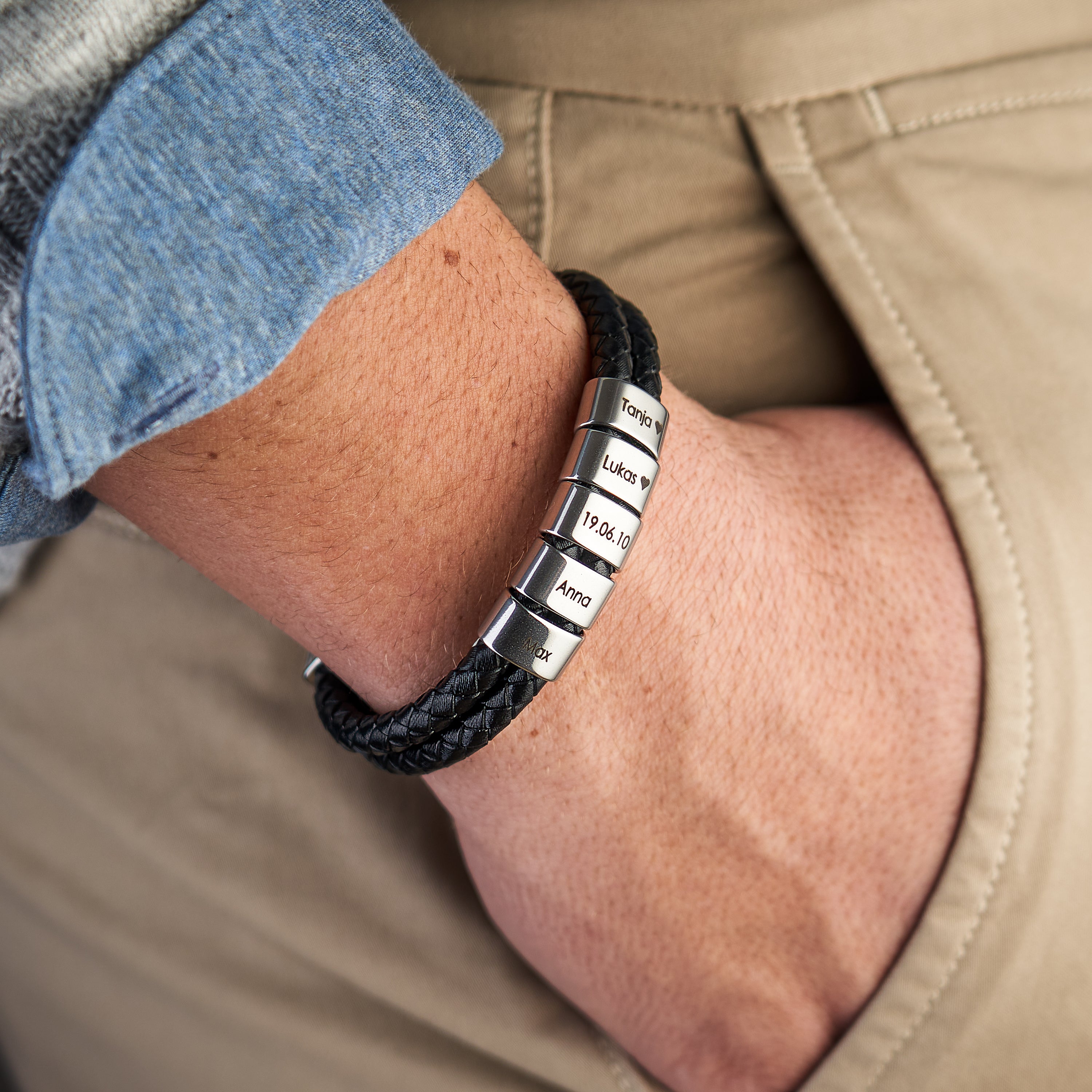 Lederarmband mit gravierten Beads - Papasplatz