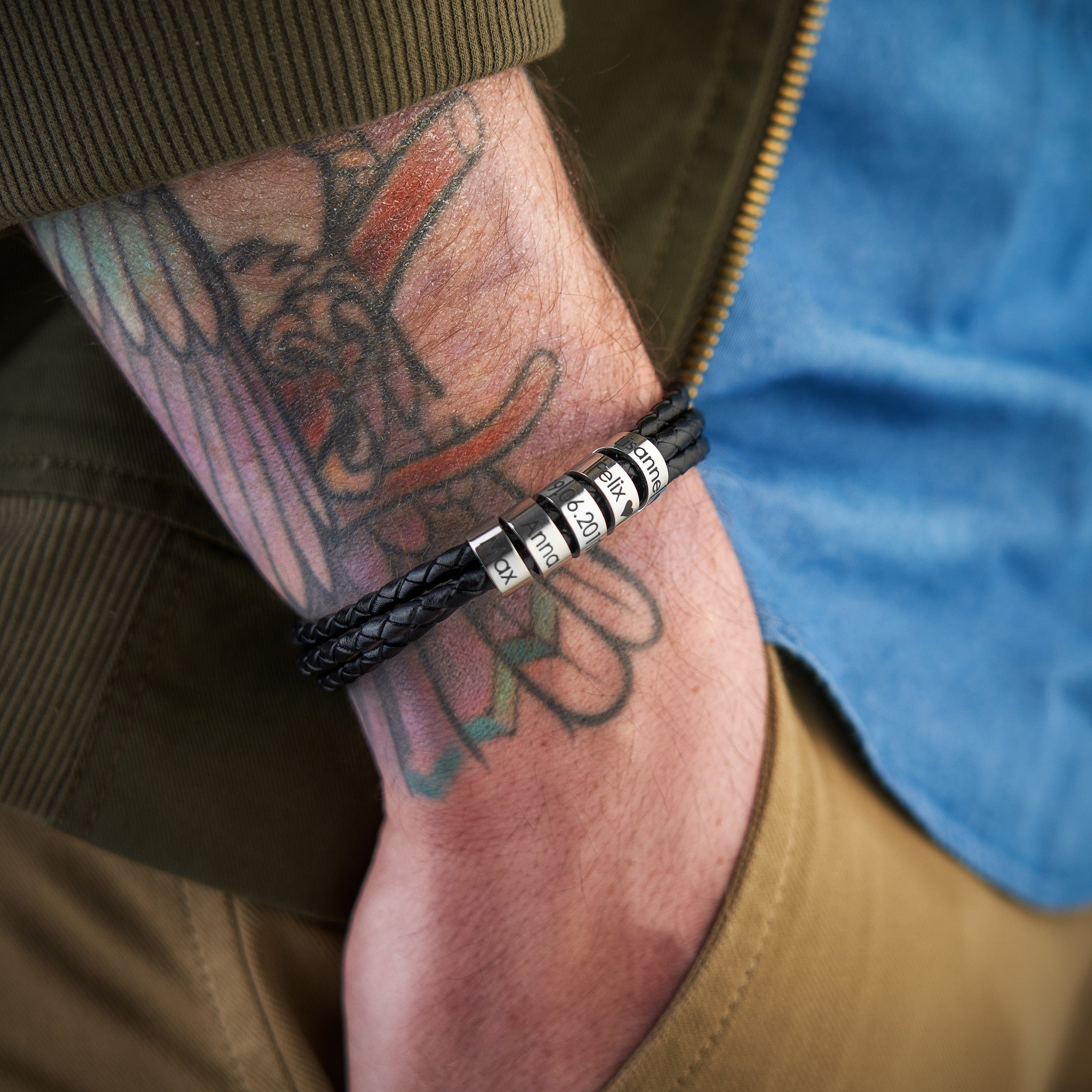 Lederarmband mit gravierten Ringen - Papasplatz