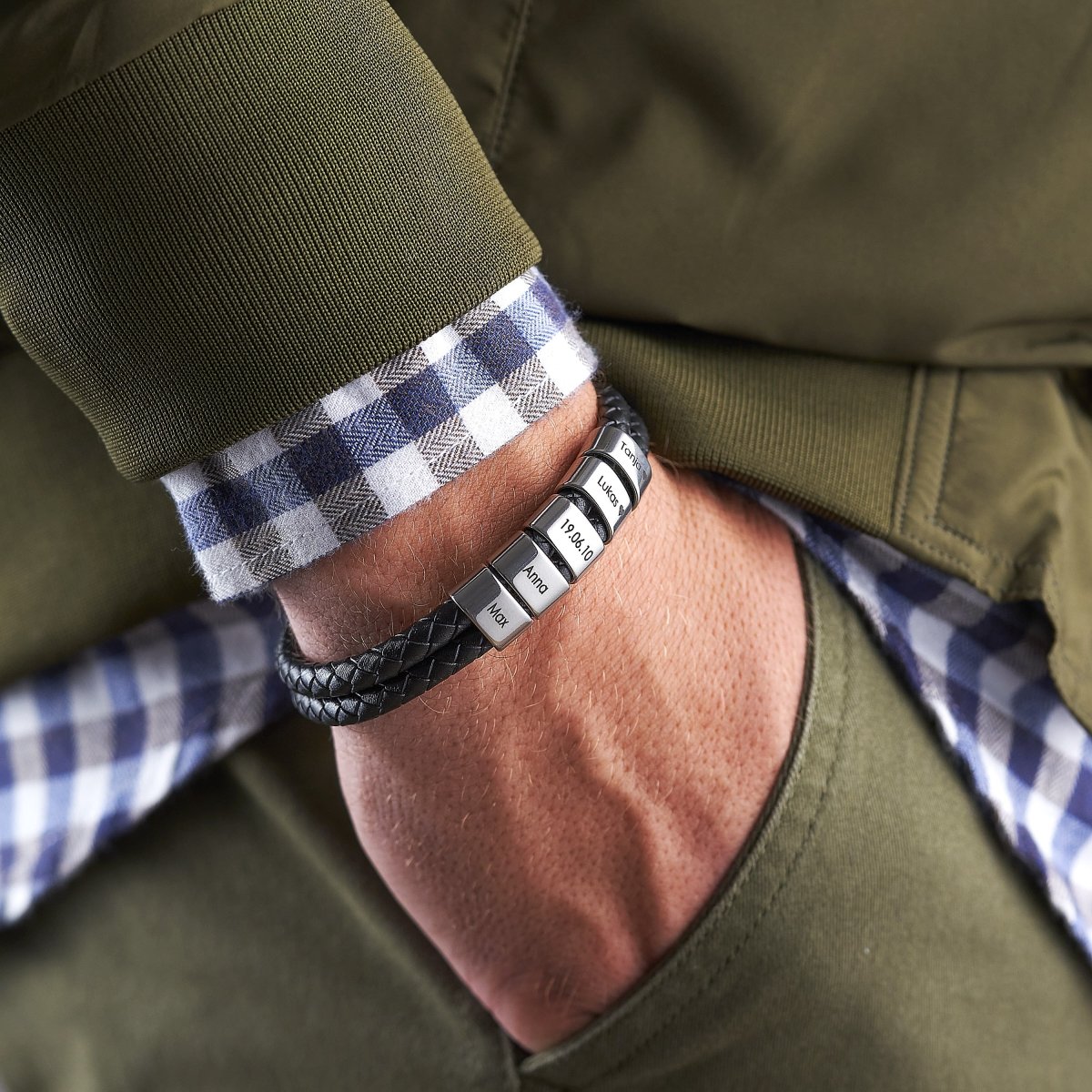 Lederarmband mit gravierten Beads - Papasplatz