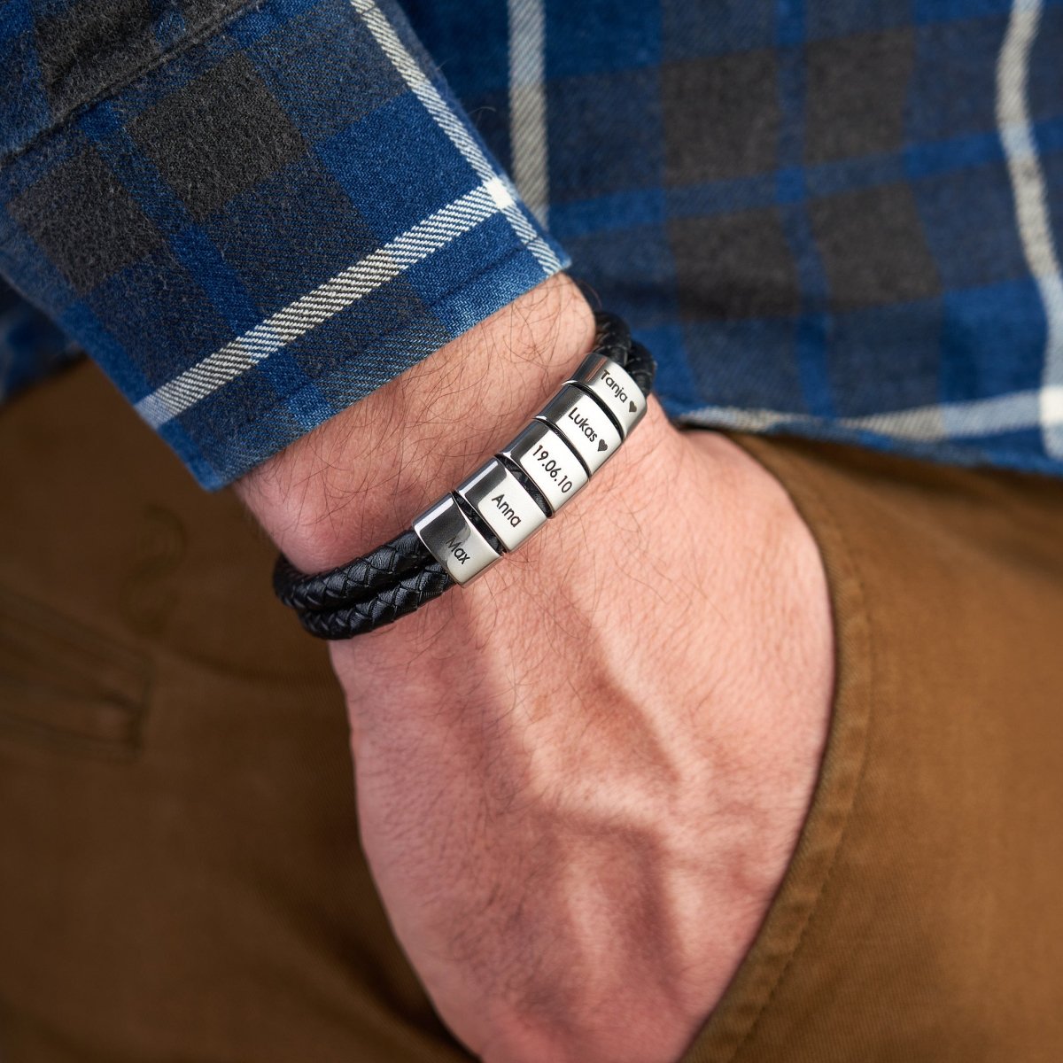 Lederarmband mit gravierten Beads - Papasplatz