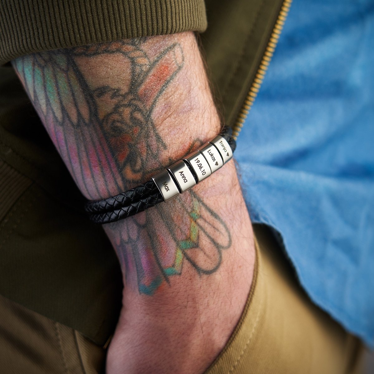 Lederarmband mit gravierten Beads - Papasplatz