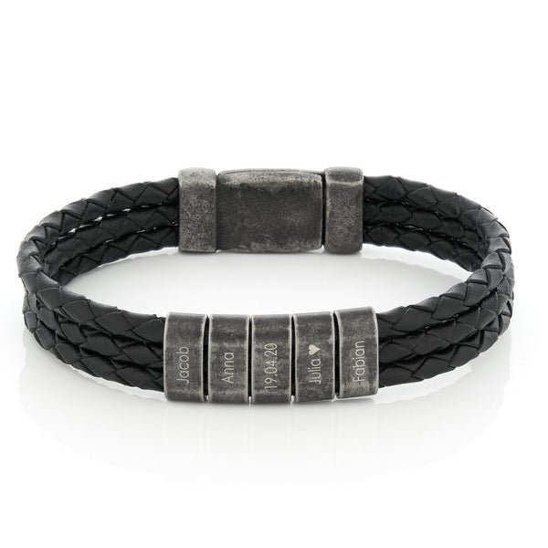 Bracciale da uomo in pelle personalizzato: perline in argento sterling con nome, regalo personalizzato con incisione. - Italia Bracciale da uomo in pelle personalizzato: perline in argento sterling con nome, regalo personalizzato con incisione. - Italia