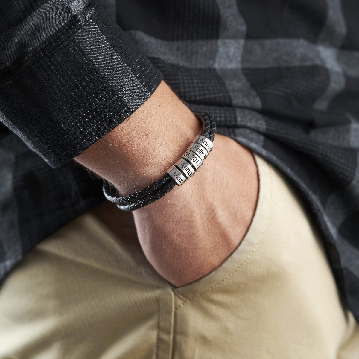 Lederarmband mit gravierten Ringen - Papasplatz