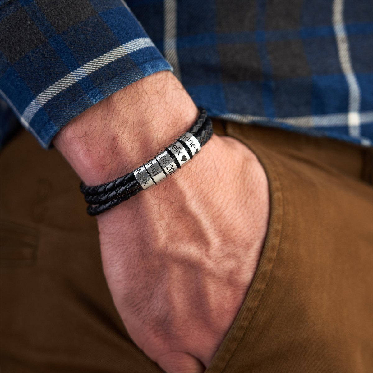 Lederarmband mit gravierten Ringen - Papasplatz
