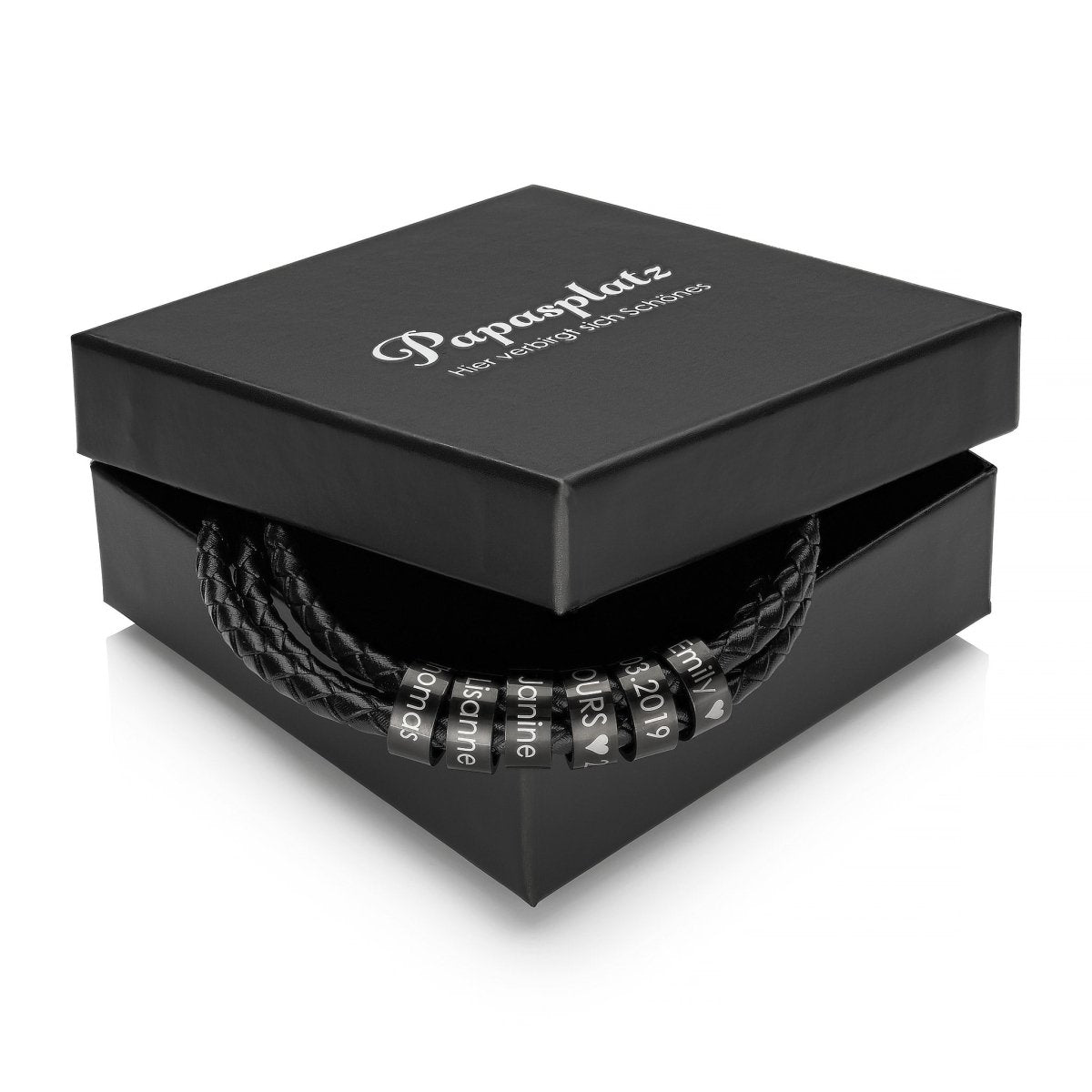 Lederarmband mit gravierten schwarzen Ringen - Papasplatz